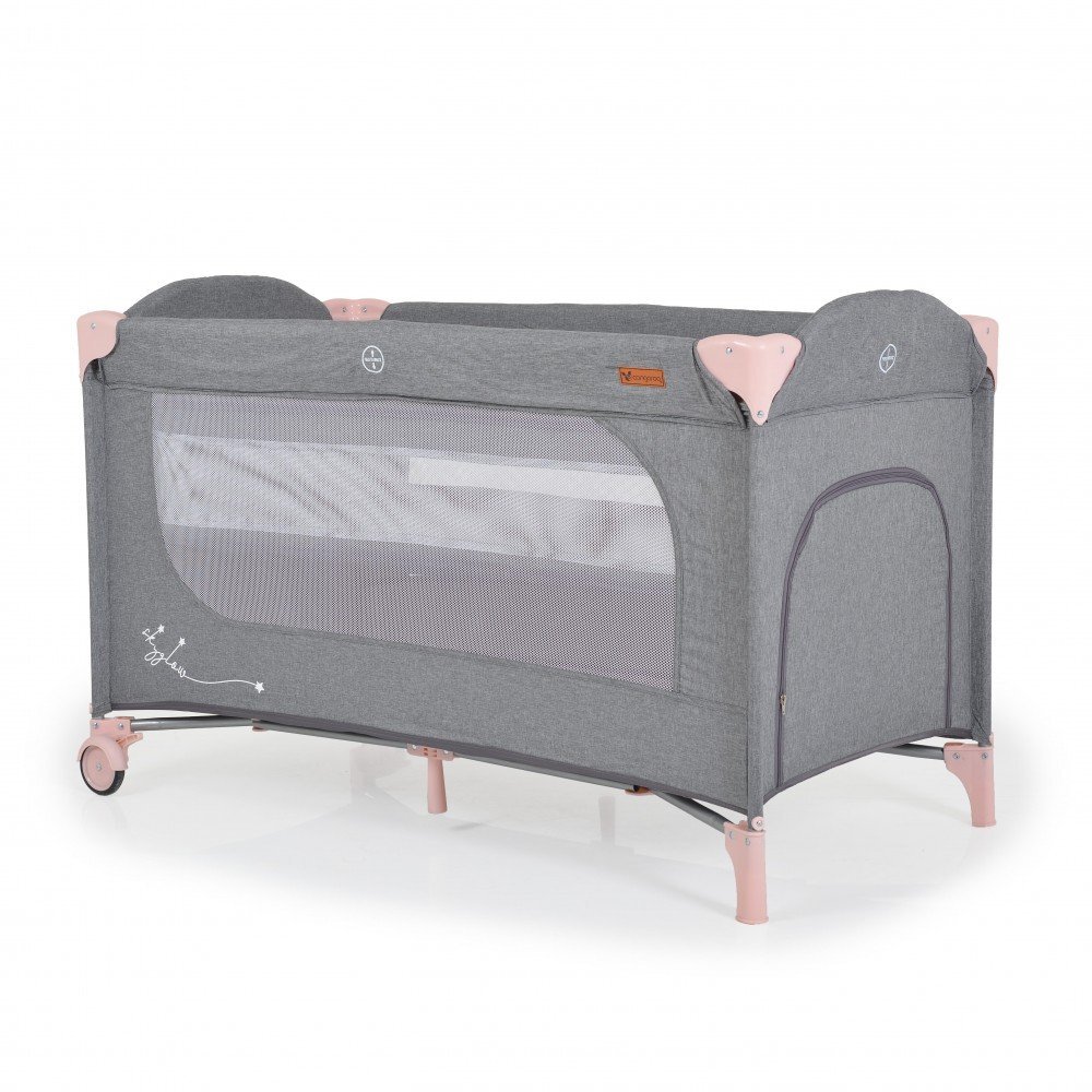 CANGAROO Patut pliabil multifunctional 2in1 SkyGlow Pink cu 2 niveleroti cu blocareUsa de acces cu fermoarlaterala cu plasa de ventilatiepliabil compact2 inele de sustinere si saltea pliabila incluse