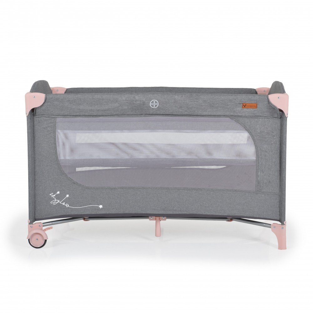 CANGAROO Patut pliabil multifunctional 2in1 SkyGlow Pink cu 2 niveleroti cu blocareUsa de acces cu fermoarlaterala cu plasa de ventilatiepliabil compact2 inele de sustinere si saltea pliabila incluse