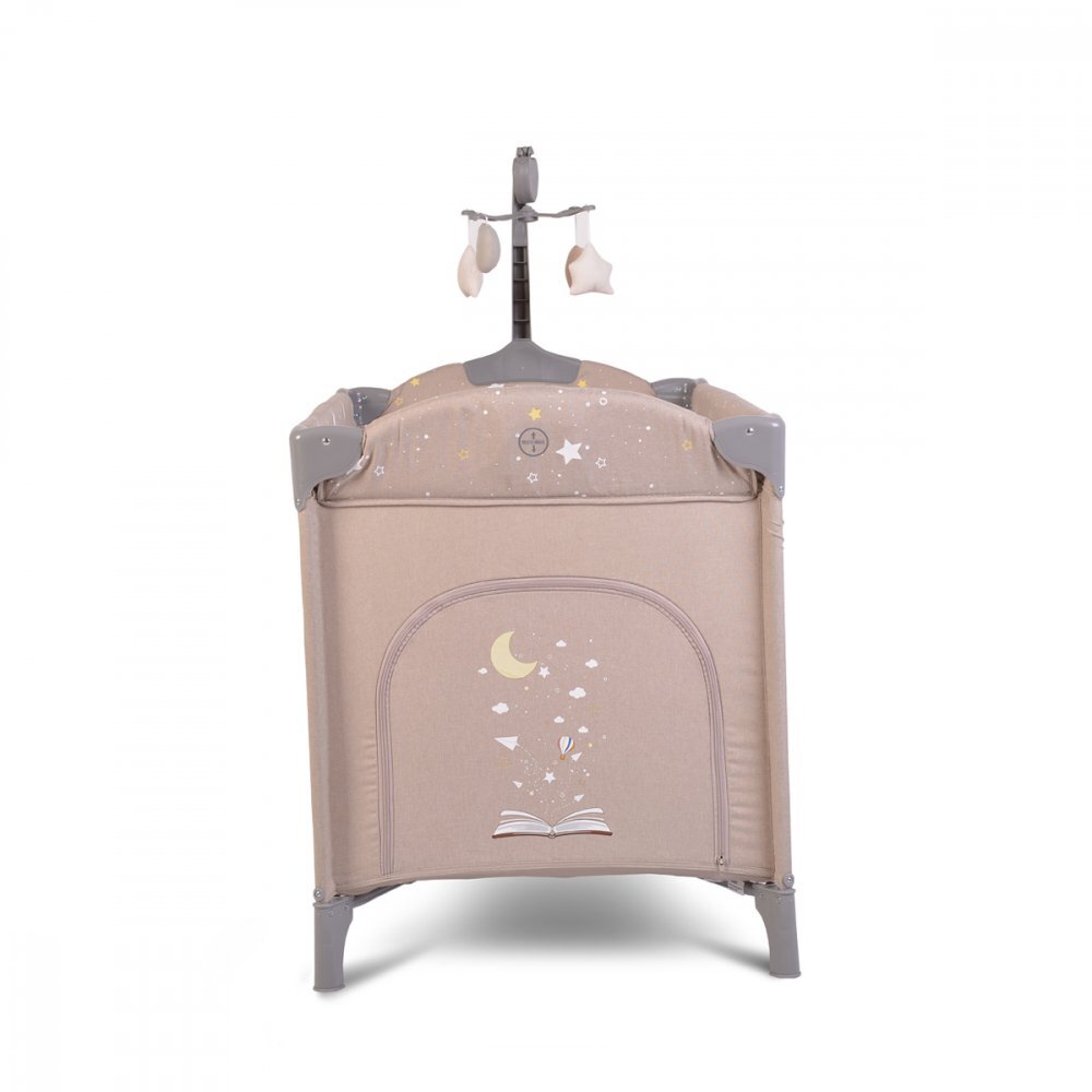 CANGAROO Patut pliabil pentru copii cu 2 nivele Once Upon a Time L2 Beige usa acces cu fermoar buzunar accesorii saltea pliabilacarusel muzical si geanta transport incluse