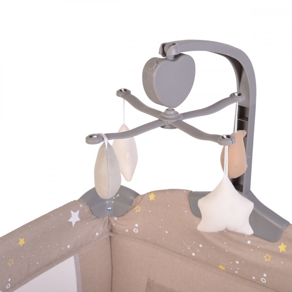 CANGAROO Patut pliabil pentru copii cu 2 nivele Once Upon a Time L2 Beige usa acces cu fermoar buzunar accesorii saltea pliabilacarusel muzical si geanta transport incluse