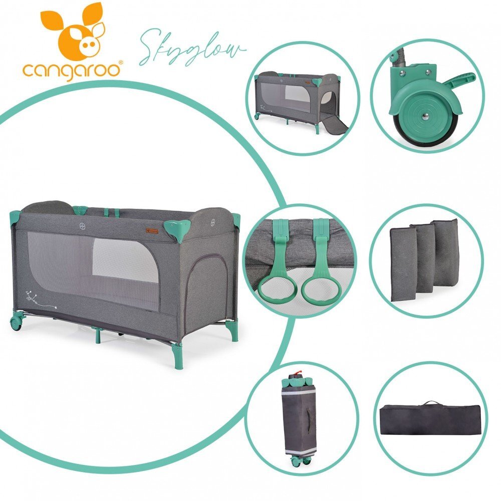 CANGAROO Patut SkyGlow Mint pliabil cu un nivel usita cu fermoar geanta transport roti cu sistem de blocare