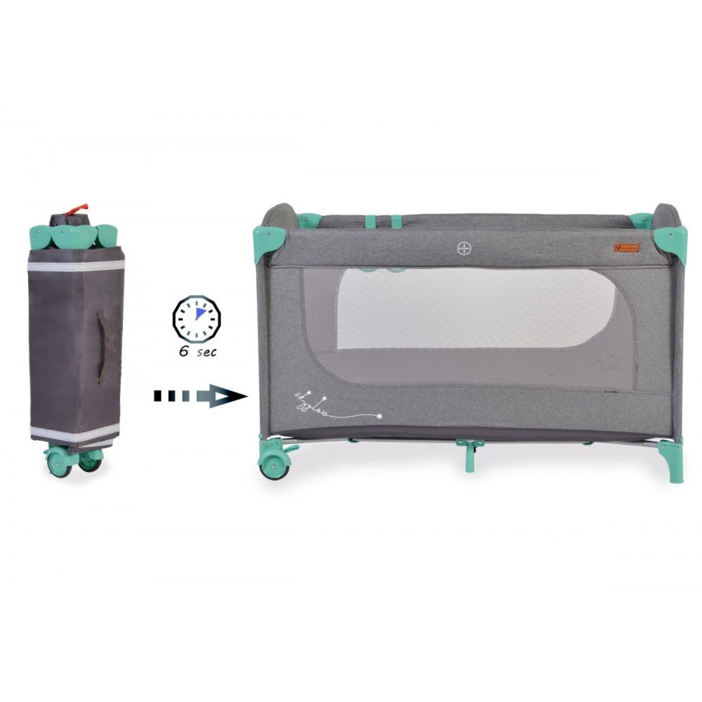 CANGAROO Patut SkyGlow Mint pliabil cu un nivel usita cu fermoar geanta transport roti cu sistem de blocare