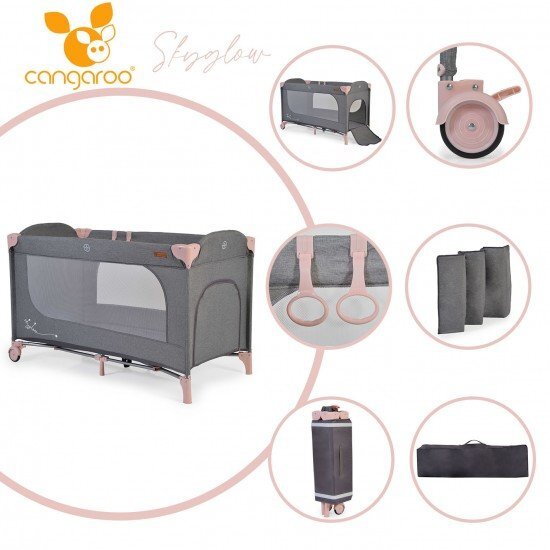 CANGAROO Patut SkyGlow Pink pliabil cu un nivel usita cu fermoar geanta transport roti cu sistem de blocare