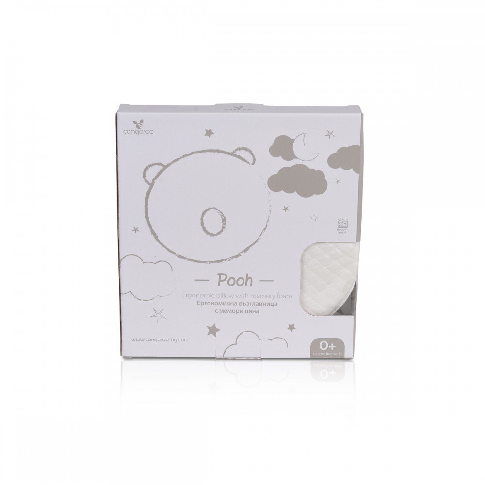 CANGAROO Pernuta pentru formarea capului Pooh cu spuma de memoriehusa hipoalergenicaimbunatateste pozitia capului din timpul somnuluiutilizare patutcaruciorlandoudimensiune 25x23 cm