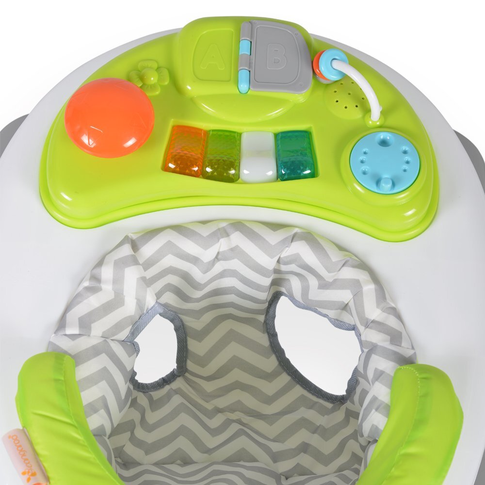 CANGAROO Premergator pentru copii Cody Green pliabilinaltime reglabila 3 pozitiiscaun cu spatar inalt si moaleroti pivotante6 dopuri din silicon anti-alunecarepanou muzical cu 12 melodii