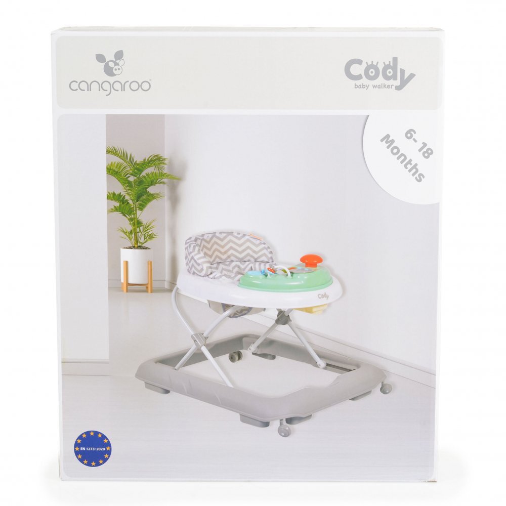 CANGAROO Premergator pentru copii Cody Pastel Green pliabilinaltime reglabila 3 pozitiiscaun cu spatar inalt si moaleroti pivotante6 dopuri din silicon anti-alunecarepanou muzical cu 12 melodii