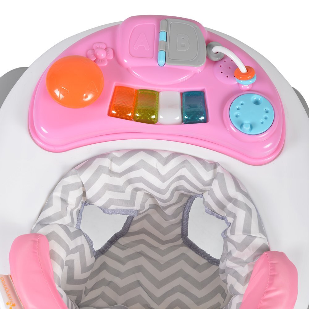 CANGAROO Premergator pentru copii Cody Pink pliabilinaltime reglabila 3 pozitiiscaun cu spatar inalt si moaleroti pivotante6 dopuri din silicon anti-alunecarepanou muzical cu 12 melodii