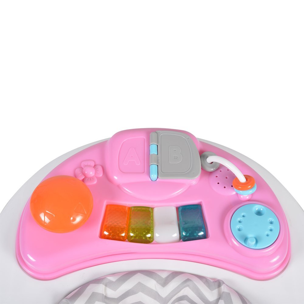 CANGAROO Premergator pentru copii Cody Pink pliabilinaltime reglabila 3 pozitiiscaun cu spatar inalt si moaleroti pivotante6 dopuri din silicon anti-alunecarepanou muzical cu 12 melodii