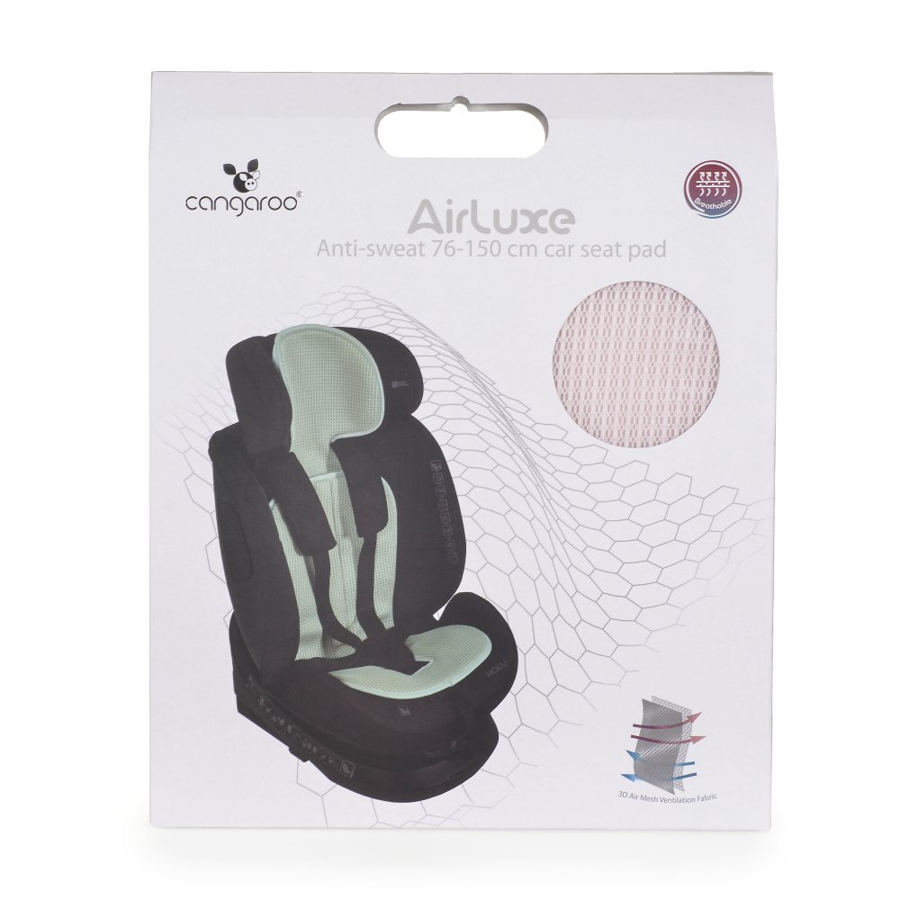 CANGAROO Protectie antitranspiratie AirLuxe Pink pentru scaun auto copii grupa 70-150 cm material 3D special reduce transpiratia model cu dimensiune reglabila