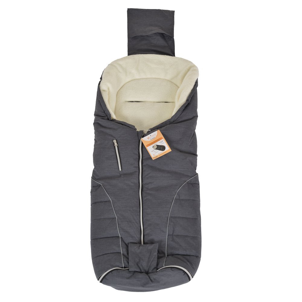 CANGAROO Sac de iarna pentru carucior Snuggly Grey impermeabil captuseala fleece moale si calduroasa orificii pentru centura de sigurantadimensiune 90x42 cm