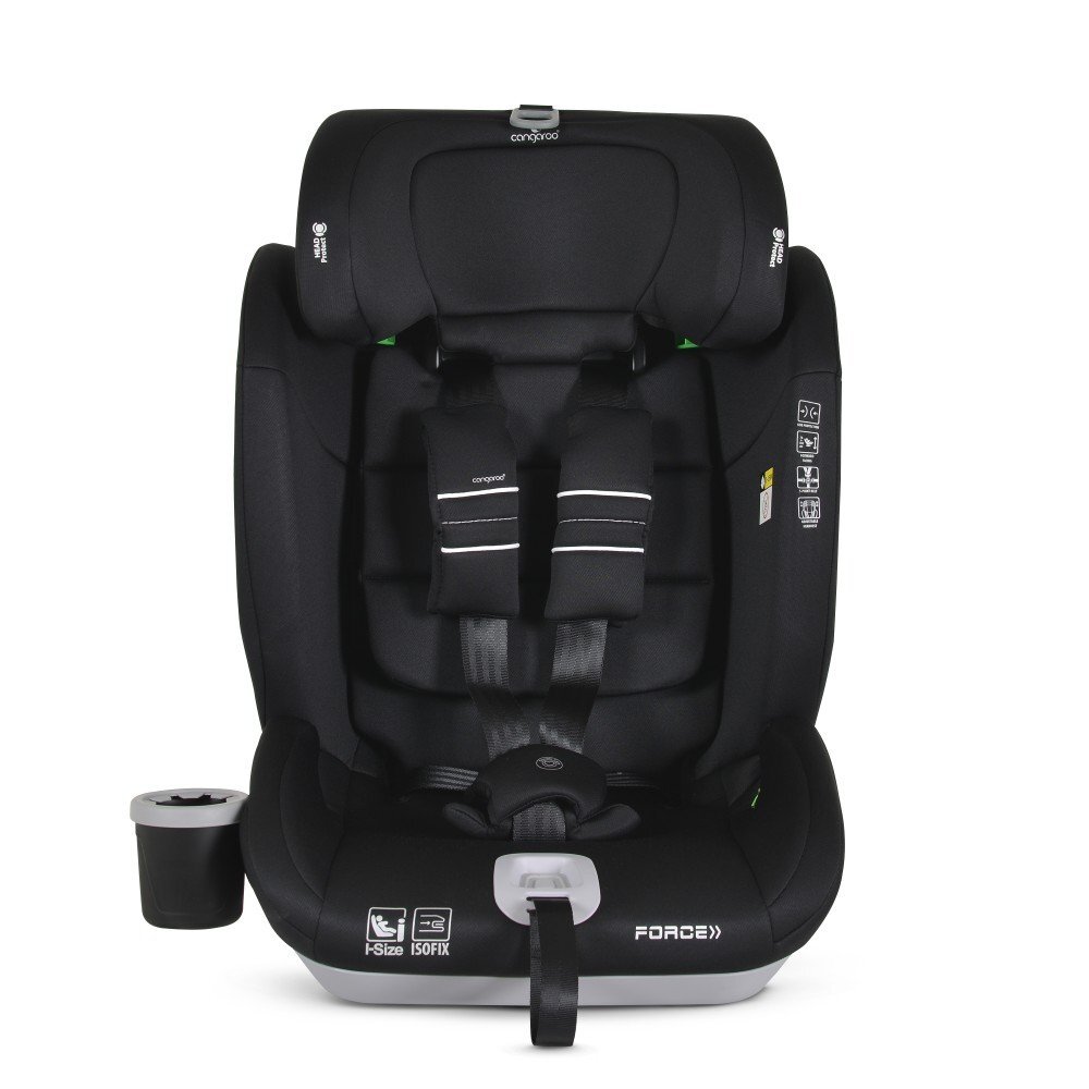 CANGAROO Scaun auto copii cu Isofix Force Black I-Size 76-150 cmcentura de siguranta in 5 punctetop tethersistem protectie impact lateral SPStetiera reglabila 13 pozitiihusa detasabilaperna reductorsuport pahar inclus