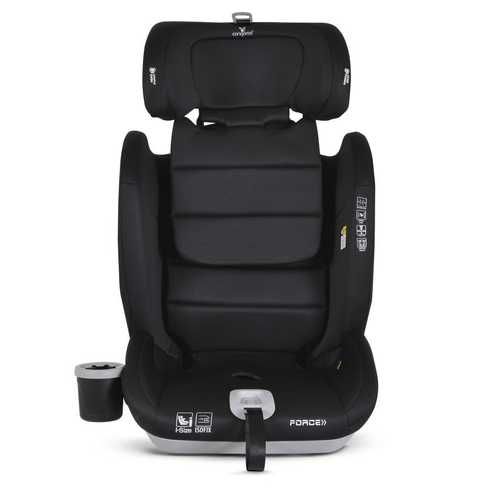 CANGAROO Scaun auto copii cu Isofix Force Black I-Size 76-150 cmcentura de siguranta in 5 punctetop tethersistem protectie impact lateral SPStetiera reglabila 13 pozitiihusa detasabilaperna reductorsuport pahar inclus