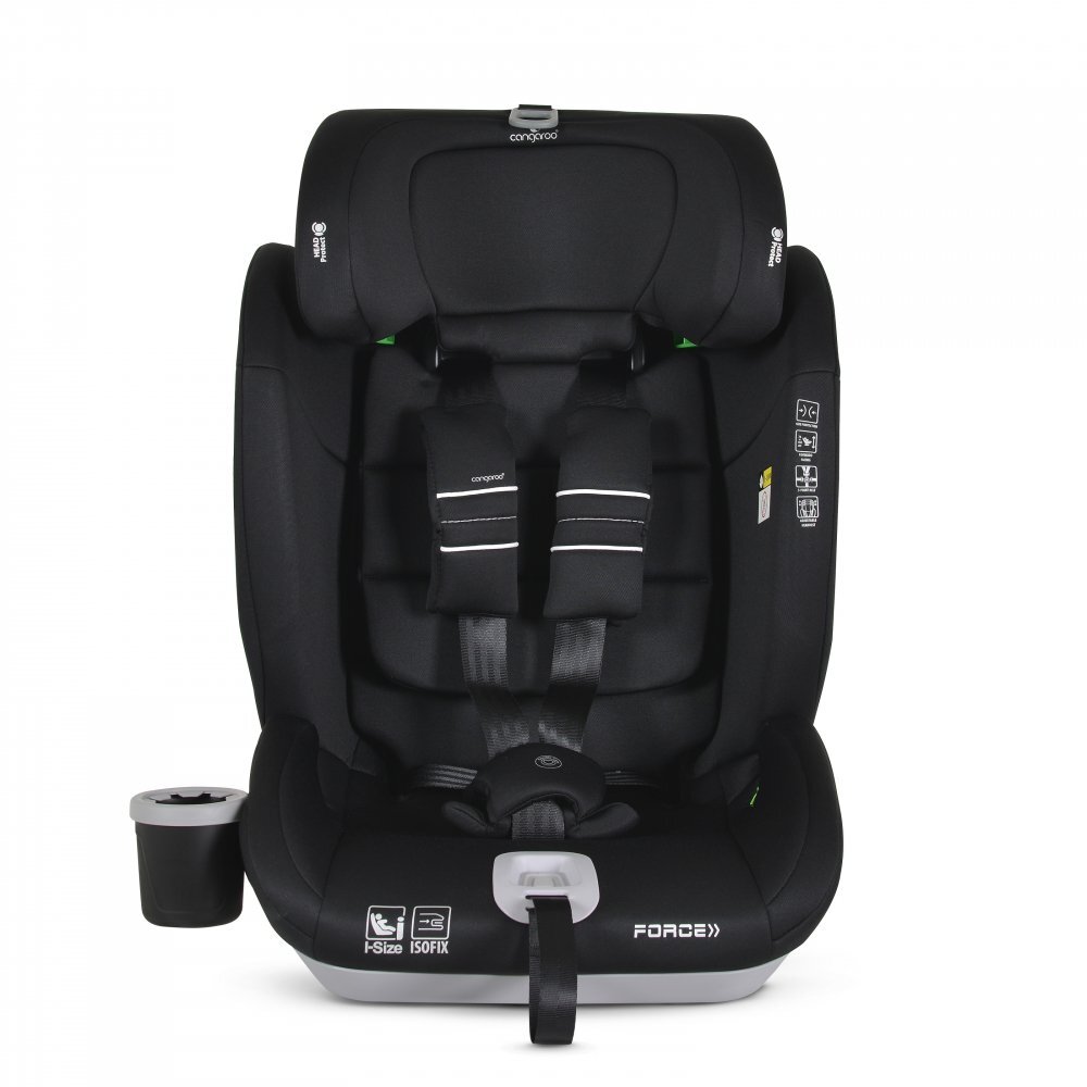 CANGAROO Scaun auto copii cu Isofix Force Black I-Size 76-150 cmcentura de siguranta in 5 punctetop tethersistem protectie impact lateral SPStetiera reglabila 13 pozitiihusa detasabilaperna reductorsuport pahar inclus