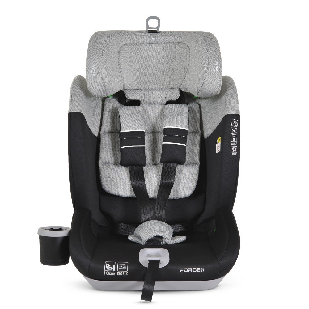 CANGAROO Scaun auto copii cu Isofix Force Grey I-Size 76-150 cmcentura de siguranta in 5 punctetop tethersistem protectie impact lateral SPStetiera reglabila 13 pozitiihusa detasabilaperna reductorsuport pahar inclus