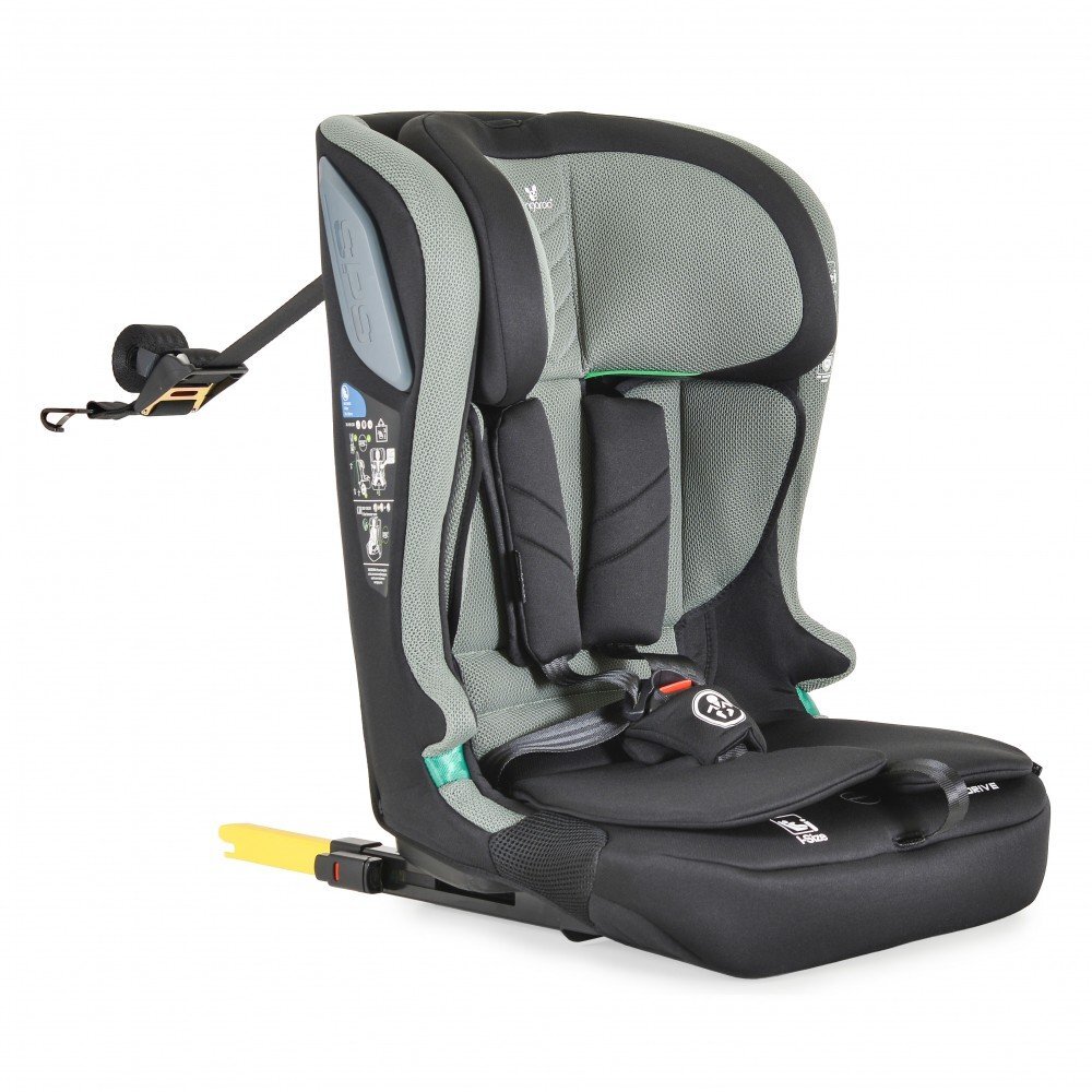 CANGAROO Scaun auto cu Isofix I-Drive Twill Green I-Size 76-150cmmodel pliabil compactinaltime reglabilacenturi de sigurantatop tethersistem protectie impact lateral SPStetiera reglabilahusa detasabilaperna reductor