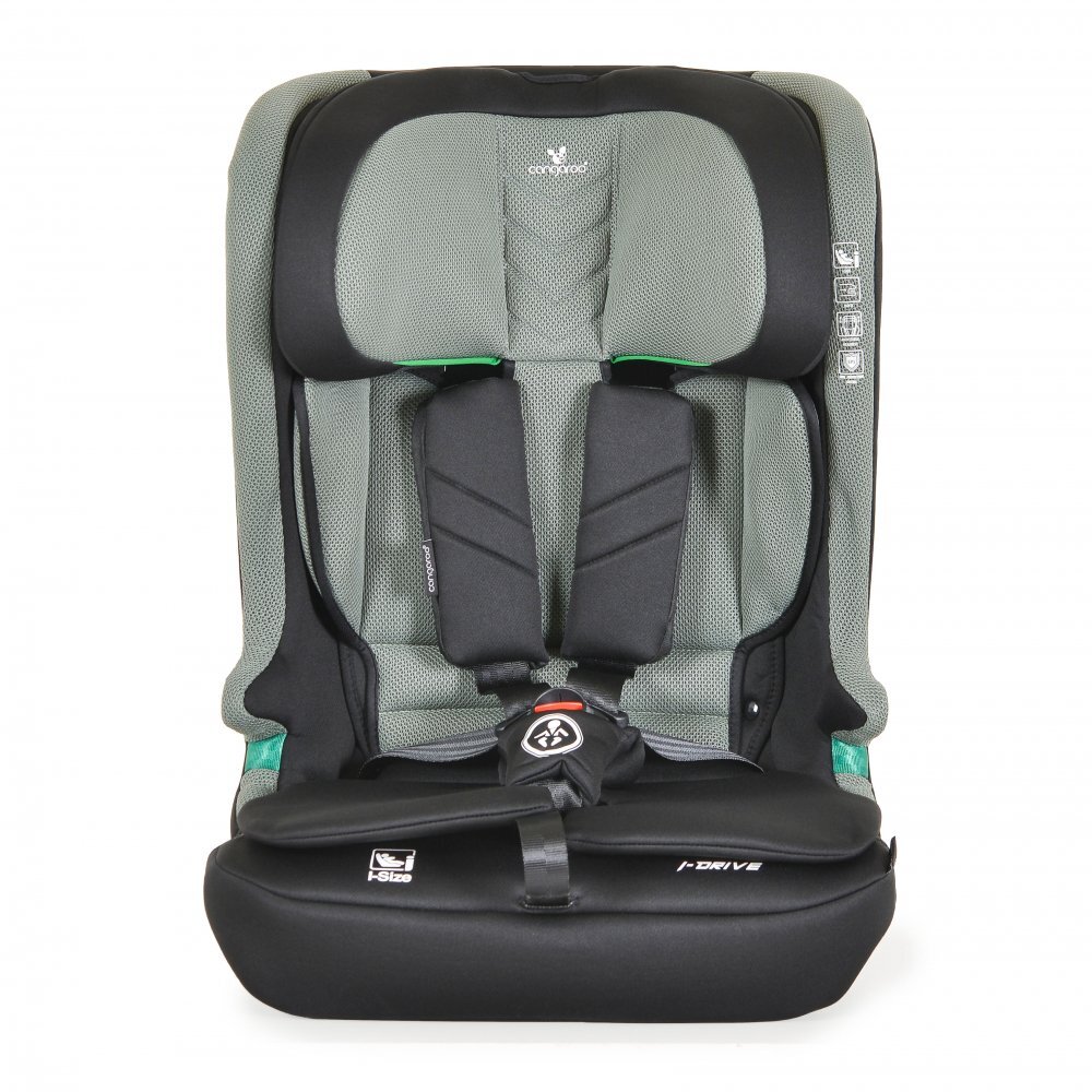 CANGAROO Scaun auto cu Isofix I-Drive Twill Green I-Size 76-150cmmodel pliabil compactinaltime reglabilacenturi de sigurantatop tethersistem protectie impact lateral SPStetiera reglabilahusa detasabilaperna reductor