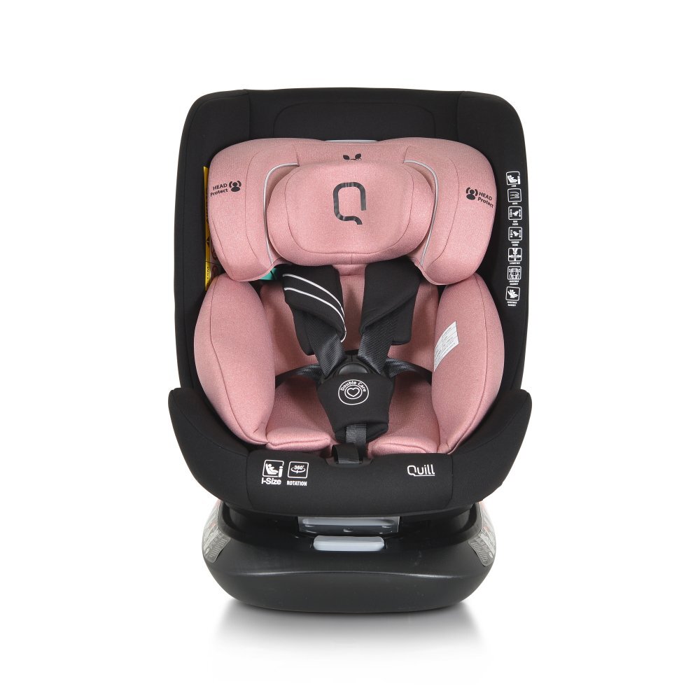 CANGAROO Scaun auto cu Isofix Quill I-size 40-150 cm PinkSezut rotativ 360 gradeSpatar reglabil 5 pozitiiTetiera reglabila 15 pozitiiSIP-Protectie impact lateralTop tetherRear Facing pana la 105cmCenturi de siguranta