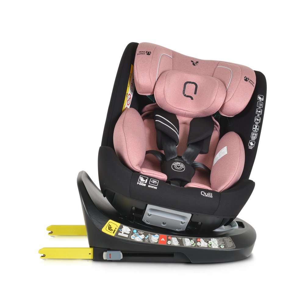 CANGAROO Scaun auto cu Isofix Quill I-size 40-150 cm PinkSezut rotativ 360 gradeSpatar reglabil 5 pozitiiTetiera reglabila 15 pozitiiSIP-Protectie impact lateralTop tetherRear Facing pana la 105cmCenturi de siguranta