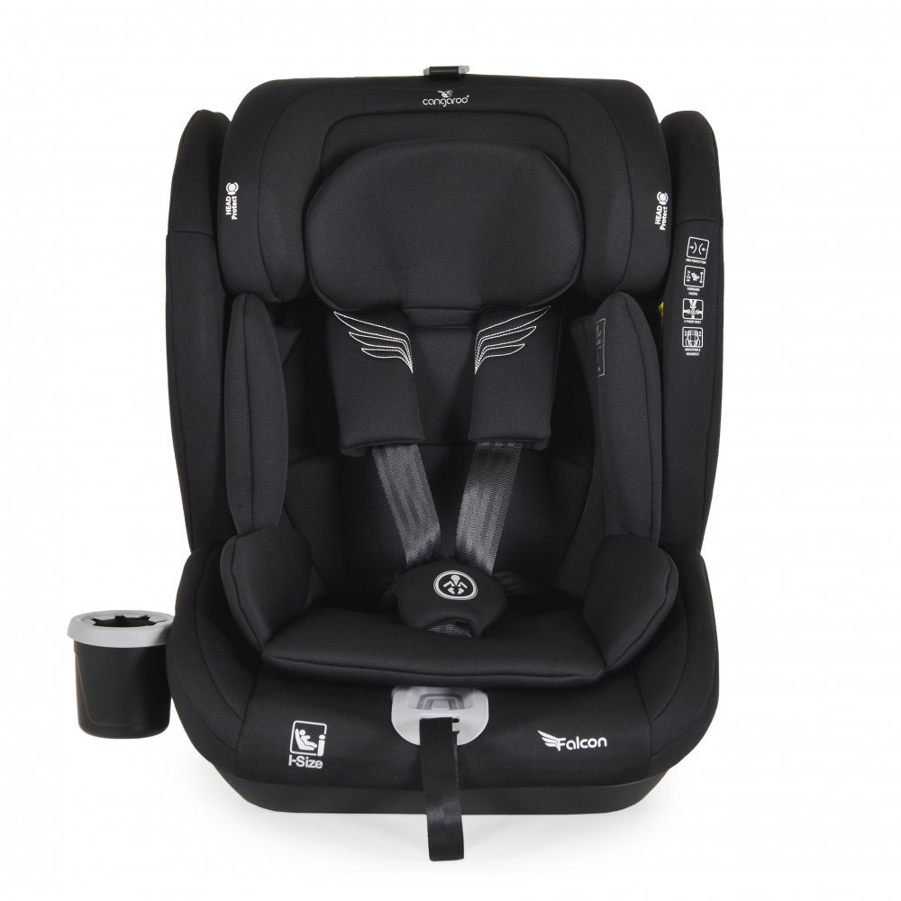 CANGAROO Scaun auto Falcon Pirate black 76-150 cmcertificat I-Size R129protectie SPStetiera din spuma memorie reglabila 9 pozitiisalteluta reductor si suport pahar incluse