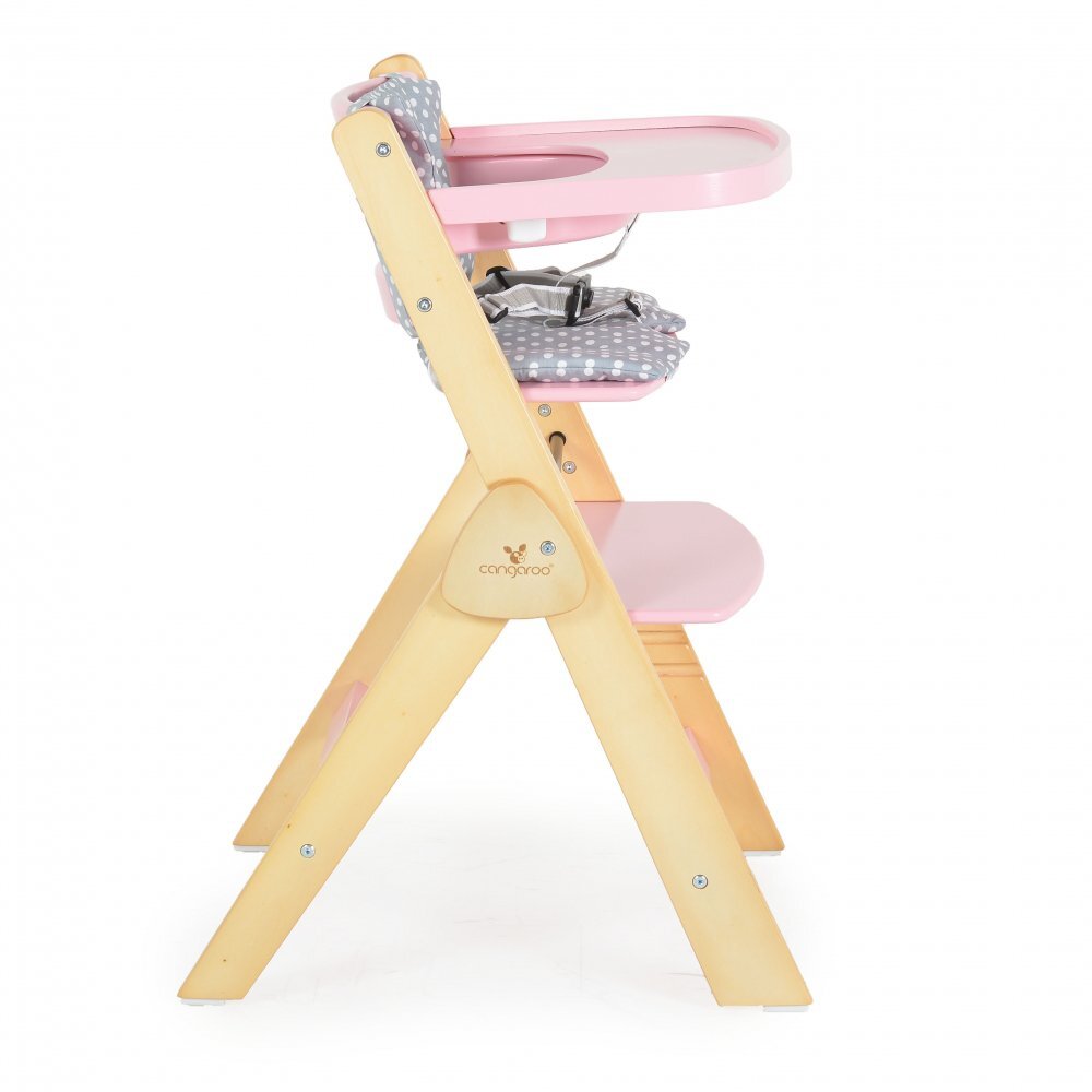 CANGAROO Scaun de masa multifunctional Caramel Pink 2in1 din lemn cu sezut reglabil 3 nivelede la 6lunisuport picioare reglabil 6 nivelepliere compactacentura de sigurantapernuta moale inclusapicioare antiderapante