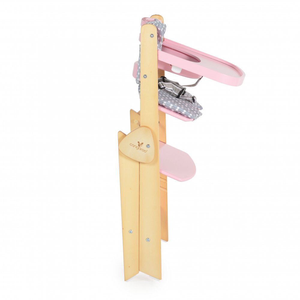CANGAROO Scaun de masa multifunctional Caramel Pink 2in1 din lemn cu sezut reglabil 3 nivelede la 6lunisuport picioare reglabil 6 nivelepliere compactacentura de sigurantapernuta moale inclusapicioare antiderapante