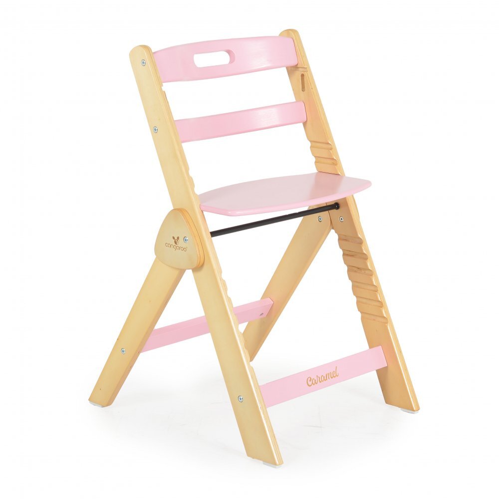 CANGAROO Scaun de masa multifunctional Caramel Pink 2in1 din lemn cu sezut reglabil 3 nivelede la 6lunisuport picioare reglabil 6 nivelepliere compactacentura de sigurantapernuta moale inclusapicioare antiderapante