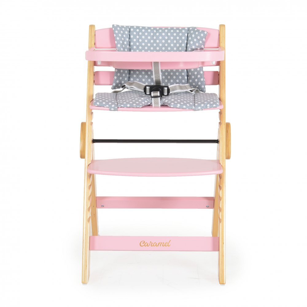 CANGAROO Scaun de masa multifunctional Caramel Pink 2in1 din lemn cu sezut reglabil 3 nivelede la 6lunisuport picioare reglabil 6 nivelepliere compactacentura de sigurantapernuta moale inclusapicioare antiderapante