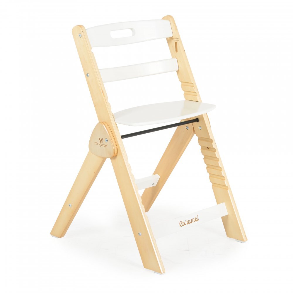 CANGAROO Scaun de masa multifunctional Caramel White 2in1 din lemn cu sezut reglabil 3 nivelede la 6lunisuport picioare reglabil 6 nivelepliere compactacentura de sigurantapernuta moale inclusapicioare antiderapante