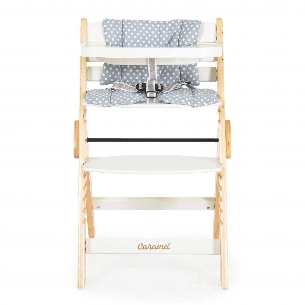 CANGAROO Scaun de masa multifunctional Caramel White 2in1 din lemn cu sezut reglabil 3 nivelede la 6lunisuport picioare reglabil 6 nivelepliere compactacentura de sigurantapernuta moale inclusapicioare antiderapante