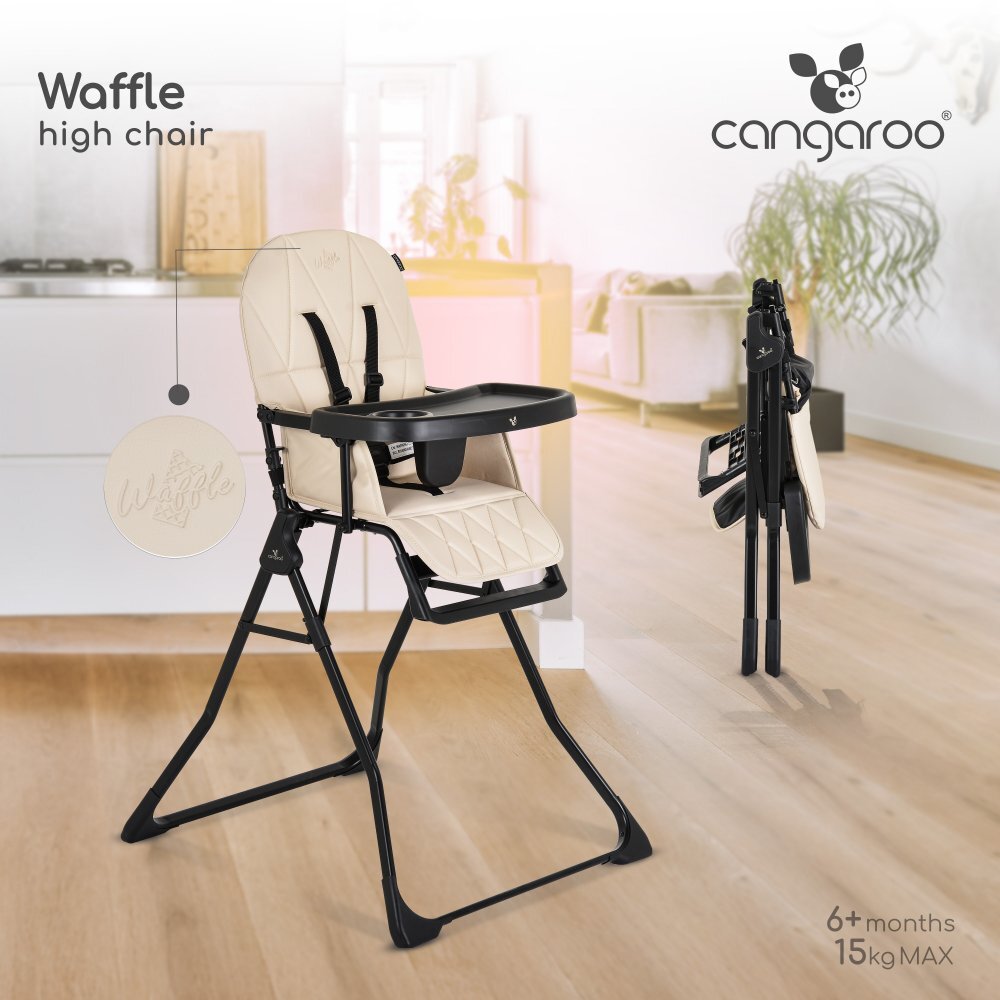 CANGAROO Scaun de masa pentru copii Waffle Beigemodel pliabil compact cu unitatea scaunuluihusa din piele ecologica suport picioare reglabilcentura de sigurantatava reglabila in 3 pozitiigreutate admisa 15 kg