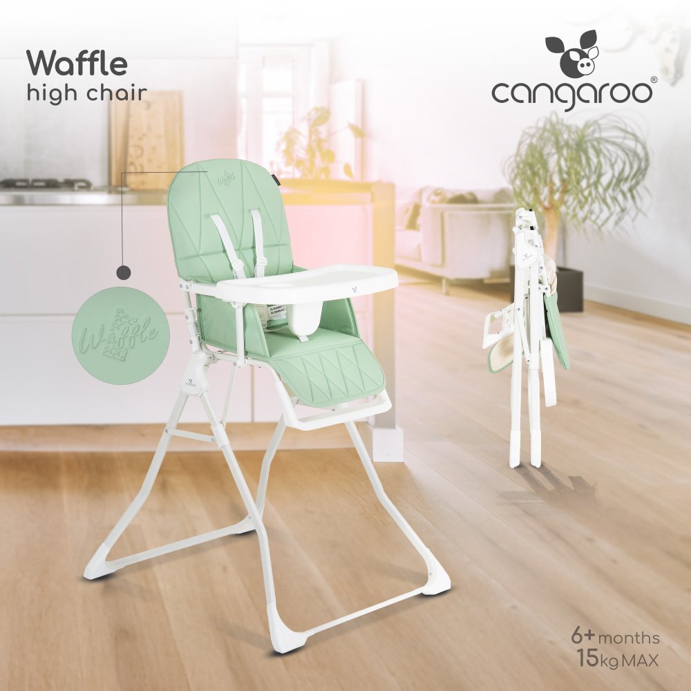 CANGAROO Scaun de masa pentru copii Waffle Greenmodel pliabil compact cu unitatea scaunuluihusa din piele ecologica suport picioare reglabilcentura de sigurantatava reglabila in 3 pozitiigreutate admisa 15 kg