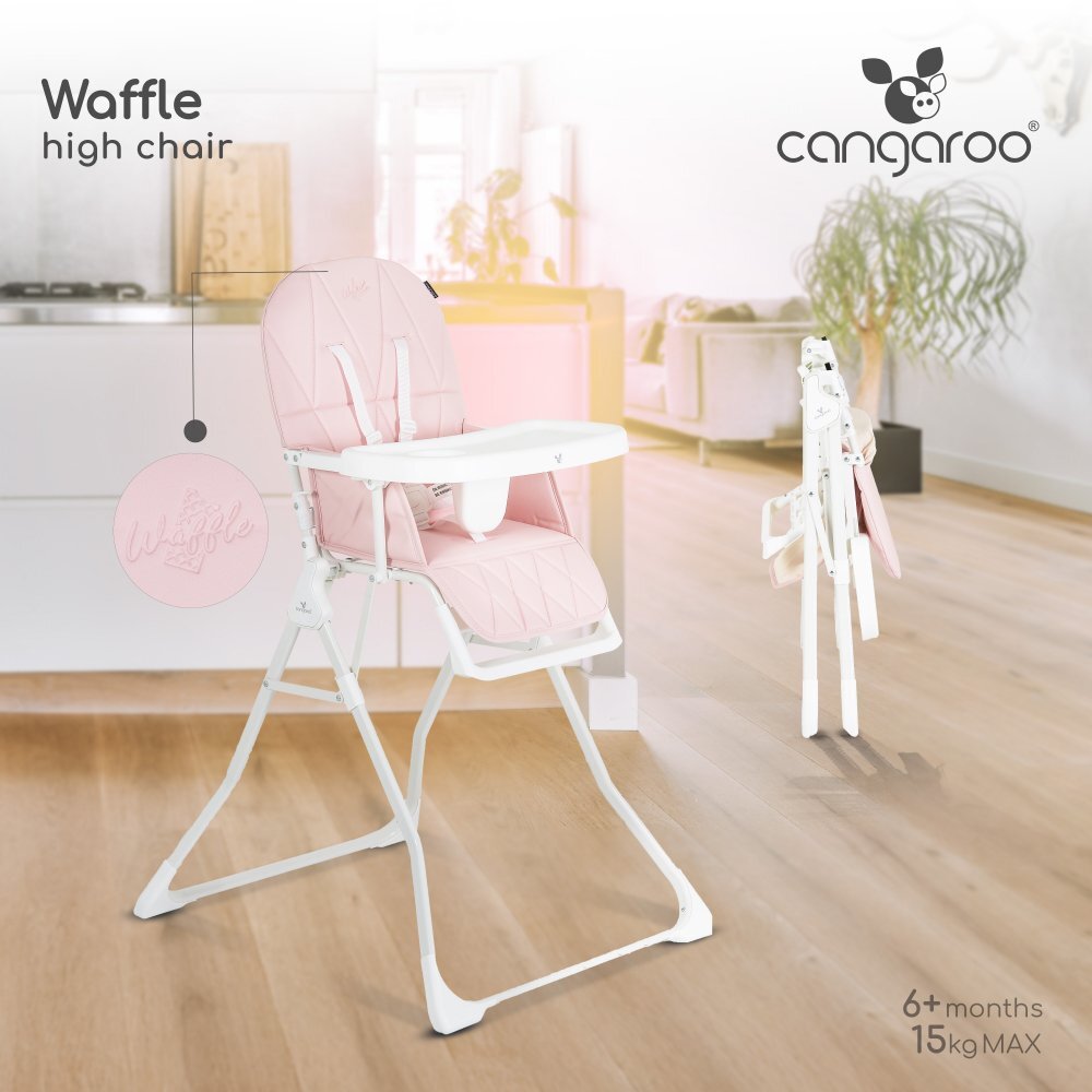 CANGAROO Scaun de masa pentru copii Waffle Pinkmodel pliabil compact cu unitatea scaunuluihusa din piele ecologica suport picioare reglabilcentura de sigurantatava reglabila in 3 pozitiigreutate admisa 15 kg