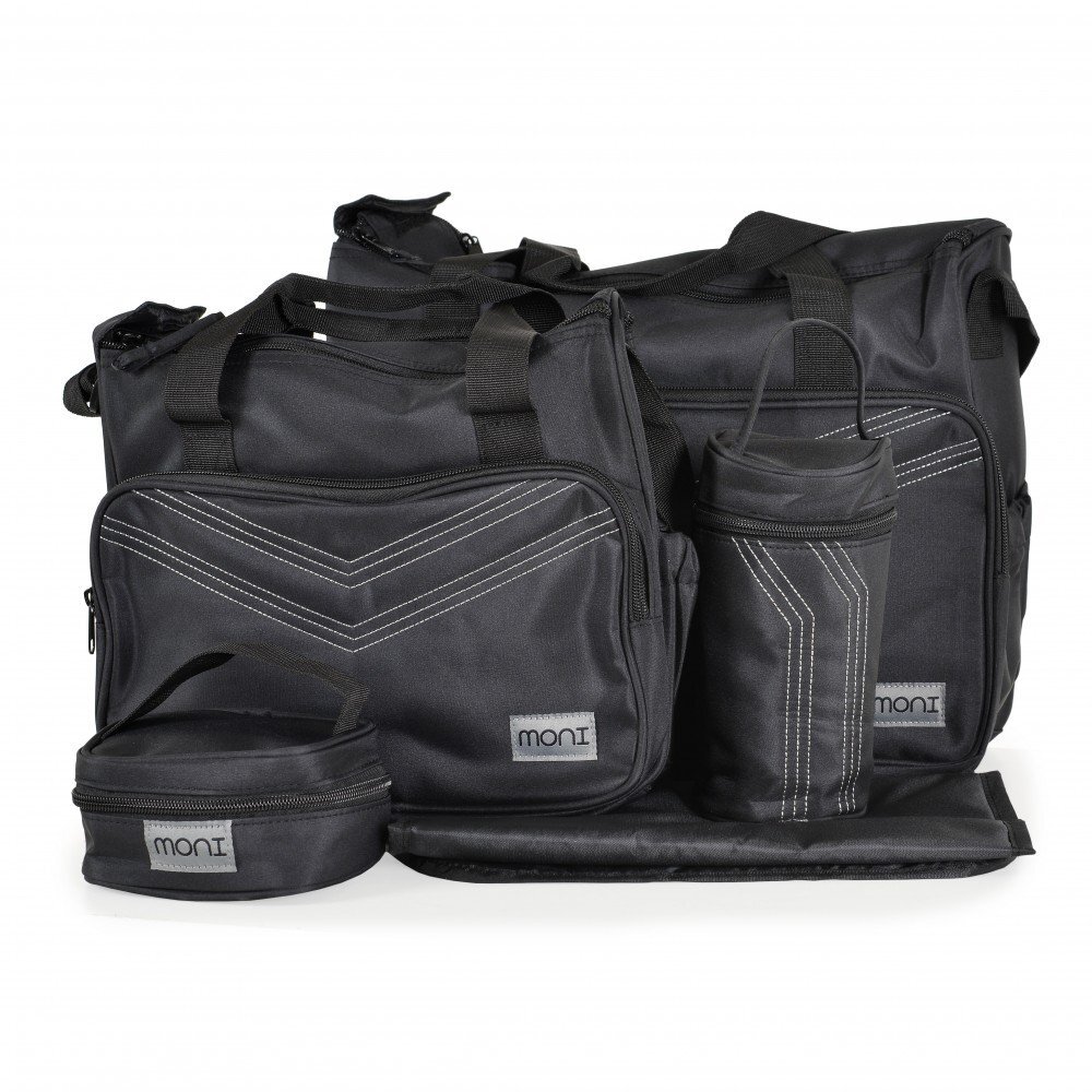 CANGAROO Set 5 piese cu Geanta multifunctionala pentru mamici Mama Bag Stella Black compartimente practicecu maner reglabilhusa termoizolanta pentru biberonsalteluta gentuta suzete si geanta scutece