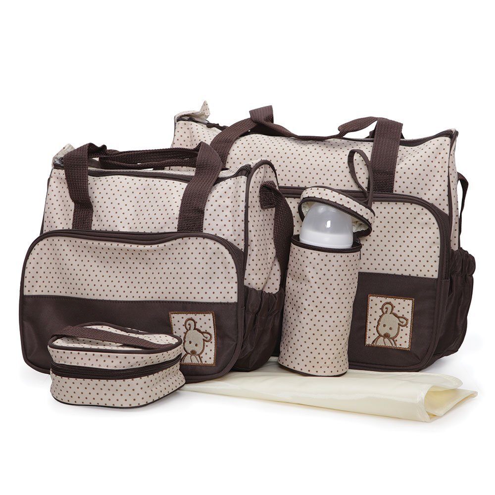 CANGAROO Set 5 piese cu Geanta multifunctionala pentru mamici Mama Bag Stella Brown compartimente practicecu maner reglabilhusa termoizolanta pentru biberonsalteluta gentuta suzete si geanta scutece