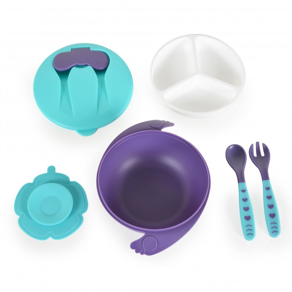 CANGAROO Set castron cu lingurita si furculita Jelly Blue