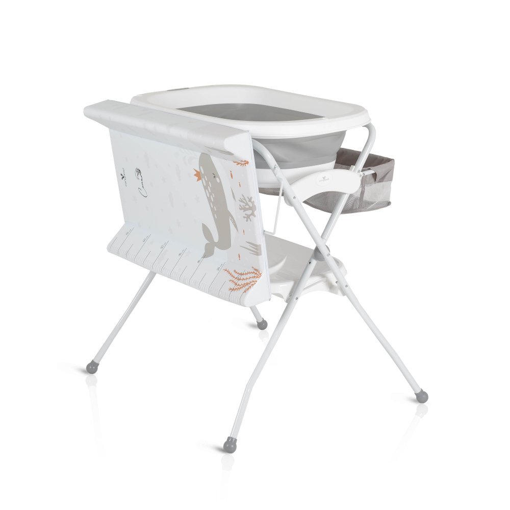 CANGAROO Set de baie 2in1 Como Gri cu design PliabilMasuta de infasat impermeabila cu taliometruCadita pliabila cu furtun scurgere apaOrganizatorPolita pentru accesoriiInaltime confortabila pentru parinti