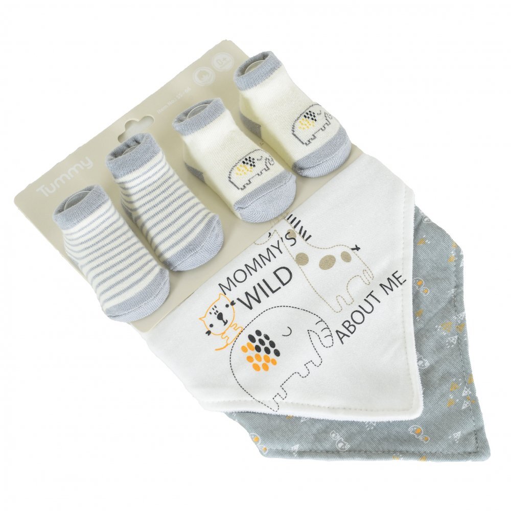 CANGAROO Set nou nascut cu 2 bavete si sosetele Tummy Grey