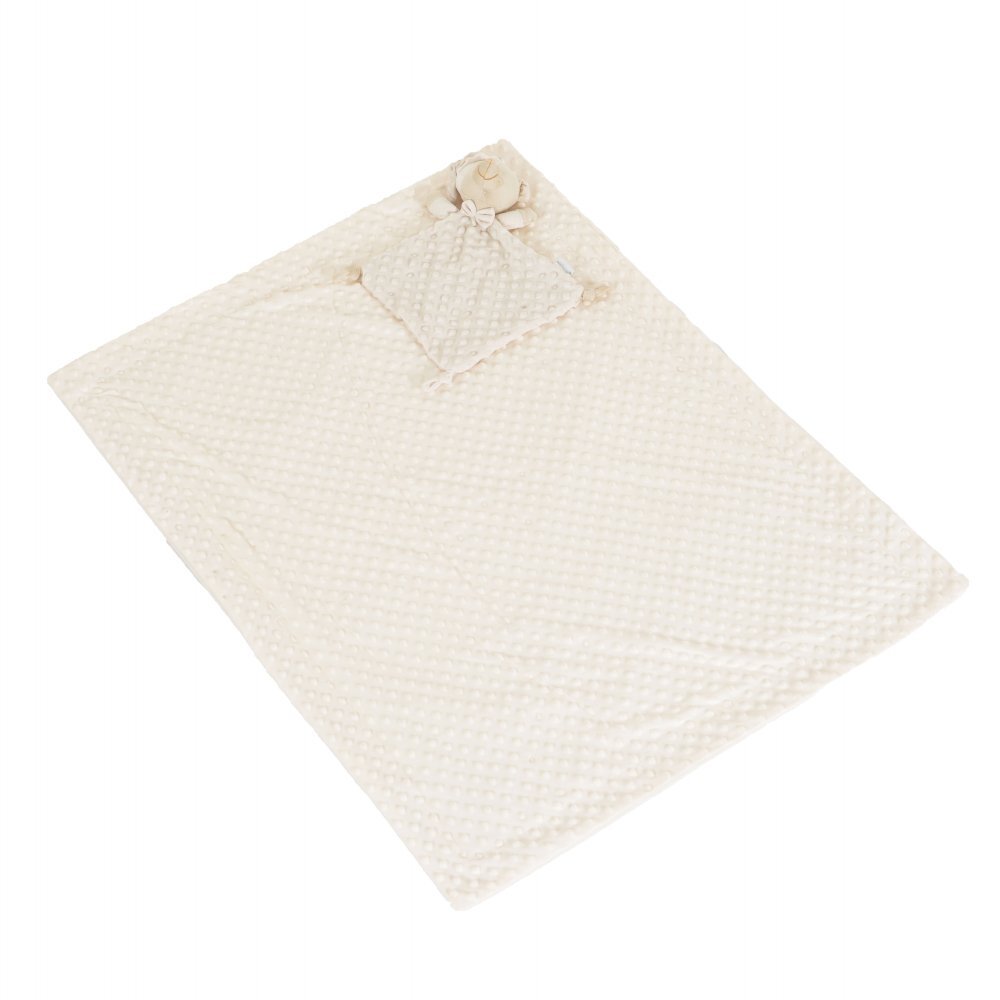 CANGAROO Set paturica 75x100cm si jucarie de atasament Bennie Beige din bumbac Minkyin cutie cadou eleganta