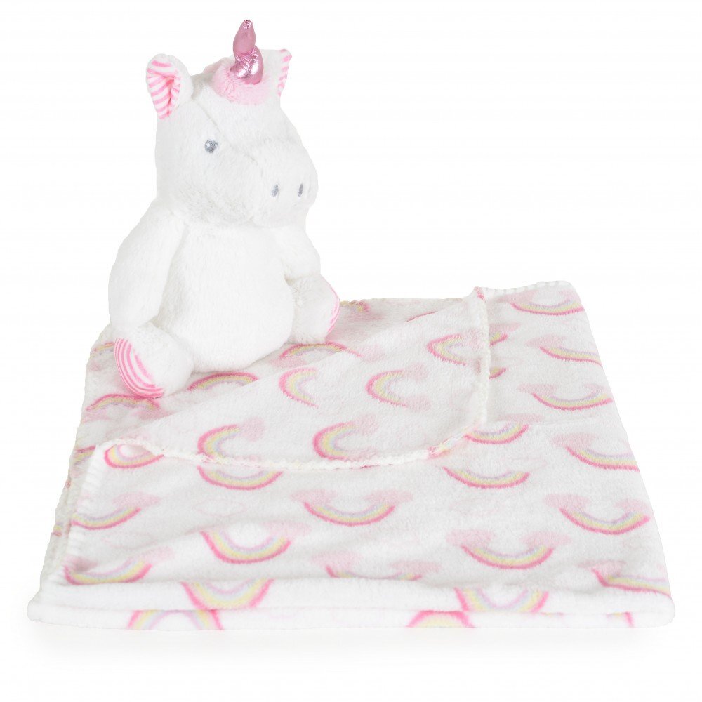 CANGAROO Set Paturica 90x75cm si Jucarie din plus 23cm pentru copii Rainbow Unicorndin material moaleideala pentru carucior sau patut