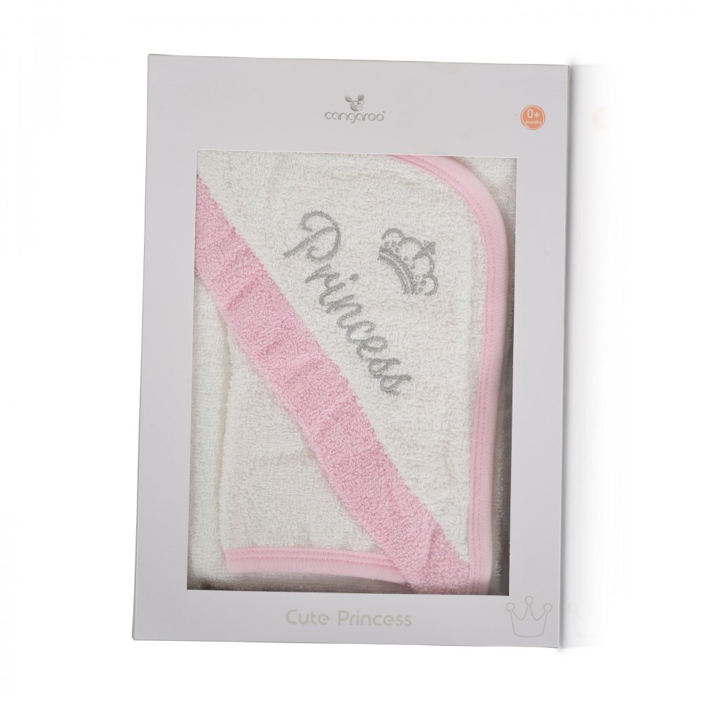 CANGAROO Set prosop cu gluga pentru bebelusi Cute Princess Pink si manusa de baie din bumbac absorbantdimensiune 75x75 cmrecomandat de la nastere