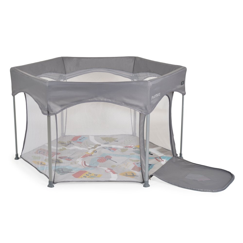 CANGAROO Tarc de joaca hexagonal pentru copii Playbox Greypliabil compactbaza termoizolantapereti cu plasa interioara 360 pentru vizibilitate si ventilatieintrare cu fermoarconstructie usoara si stabila 139x118x74.5 cm