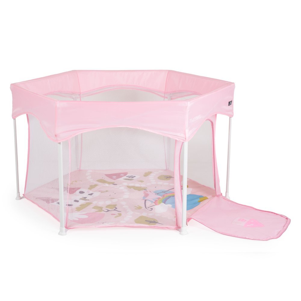 CANGAROO Tarc de joaca hexagonal pentru copii Playbox Pinkpliabil compactbaza termoizolantapereti cu plasa interioara 360 pentru vizibilitate si ventilatieintrare cu fermoarconstructie usoara si stabila139x118x74.5 cm