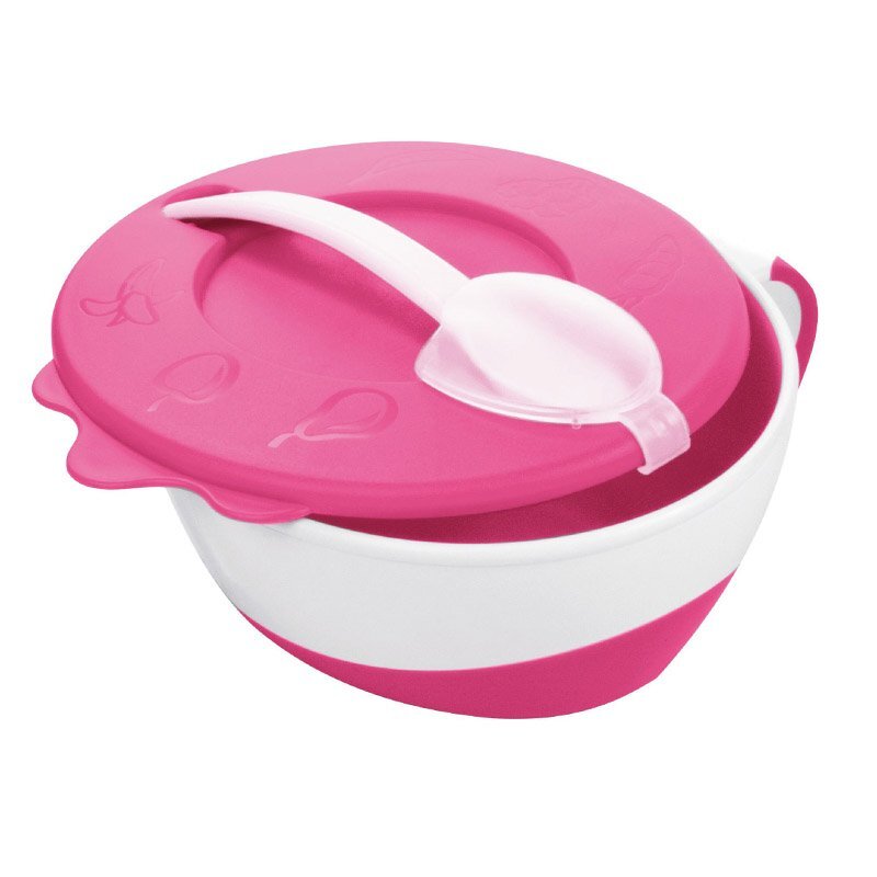 CANPOL Bol cu lingurita si capac babies 350 ml roz
