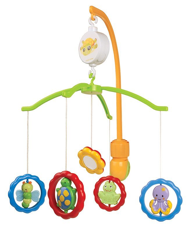 CANPOL Carusel muzical din plastic cu maner universal Animalute cu oglinzi