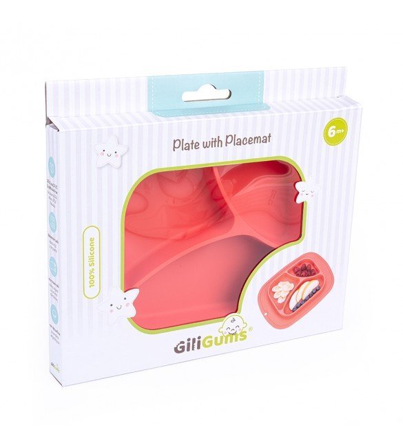 CANPOL Farfurie compartimentata din silicon Giligums corai
