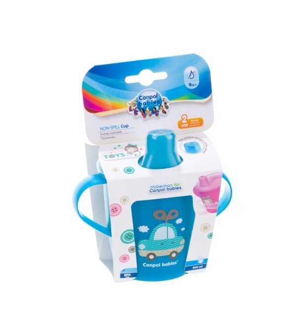 CANPOL Set cana 250 ml Babies cu lingurita cadou albastru