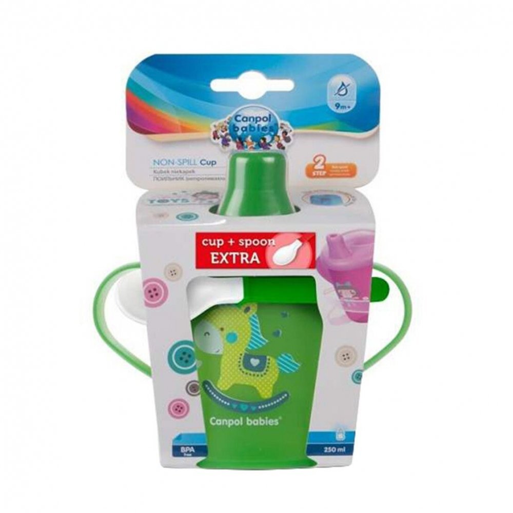 CANPOL Set cana 250 ml Babies cu lingurita cadou verde
