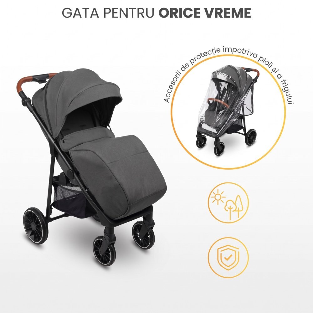 CARETERO Carucior pentru copii Elma Dark Grey 0-4 anispatar reglabil roti EVA copertina extensibila maner parental reglabil husa de ploaie si saculet iarna incluse