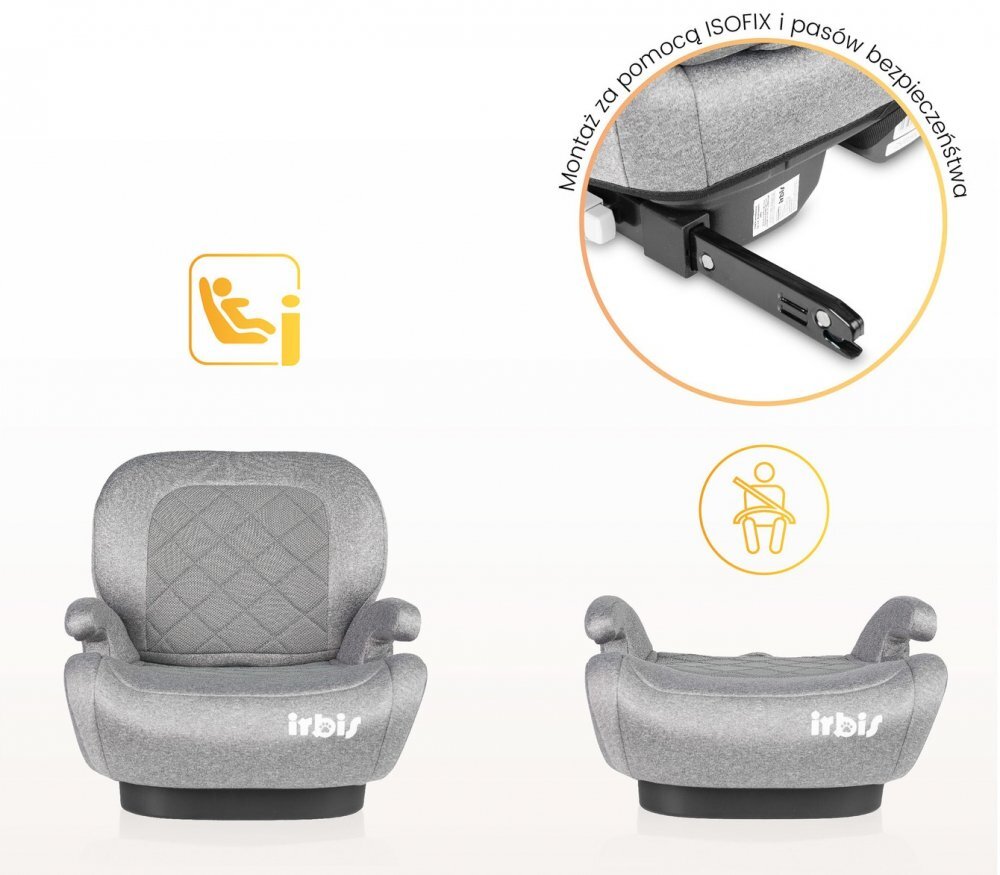 CARETERO Inaltator auto copii Irbis I-Size Graphite 125-150 cm fixare cu isofix centura de ghidaj spatar reglabil si detasabil husa lavabila cotiere Certificat R129