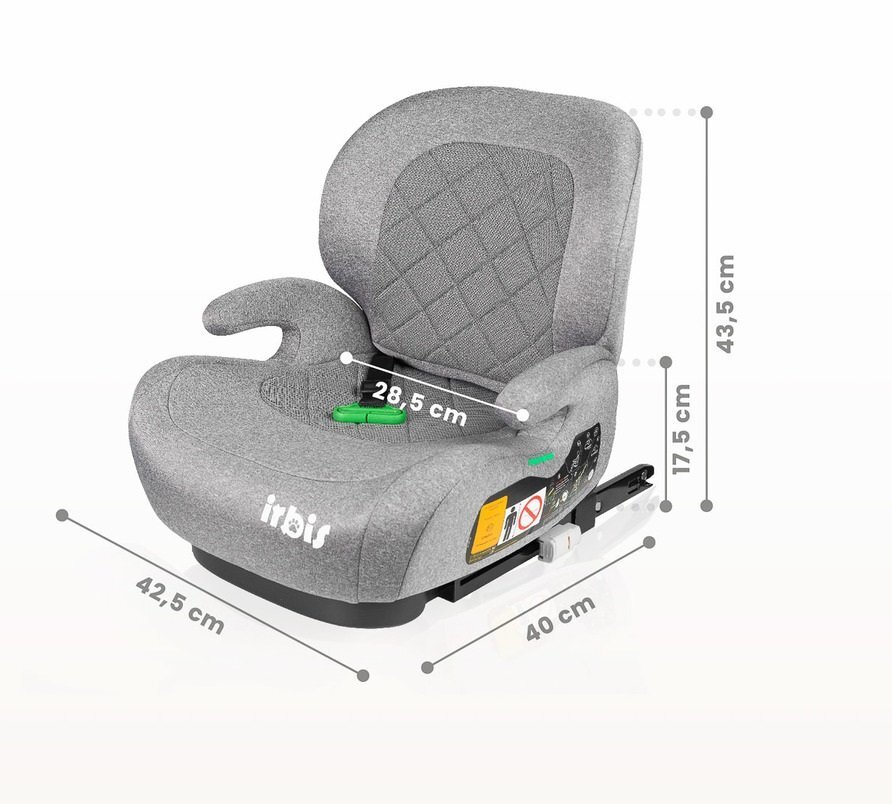 CARETERO Inaltator auto copii Irbis I-Size Grey Melange 125-150 cm fixare cu isofix centura de ghidaj spatar reglabil si detasabil husa lavabila cotiere Certificat R129